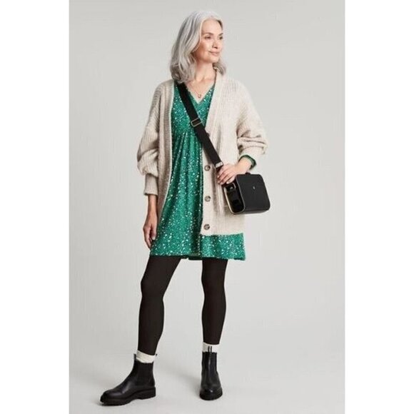 Joules Womens Brielle Tunic Dress US 8 Green Leopard Animal Print Jersey Vneck - Picture 1 of 12